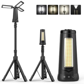 Dimgogo Rechargeable Camping Light with Stand 7 ft Max Height, 15000mAh Portable Cordless LED Work Light, 5500 Lumen 6500/4500/3500K Dimmable Emergency Flashlight with Detachable Tripod, Black