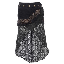 GURU SHOP Psytrance Goa Pixi Women's Pink Cotton Wrap Skirt with Lace Size 12, black, 40