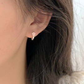 SLUYNZ Solid 925 Sterling Silver Pink Flower Earrings Hoop for Women Teens Cute Flower Hoop Earrings Huggie