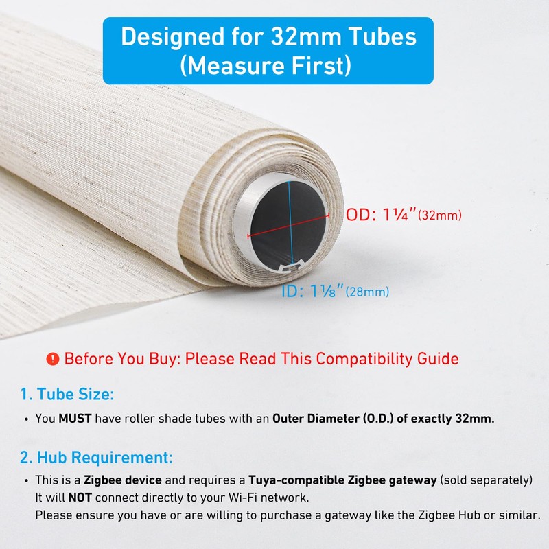 AM22 Zigbee Smart Roller Shade Motor for 32mm Tubes -