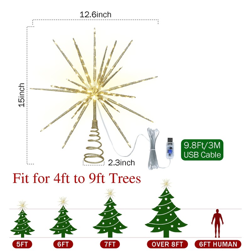 Obralitic 15 Inch Christmas Tree Star Topper with 150 LED