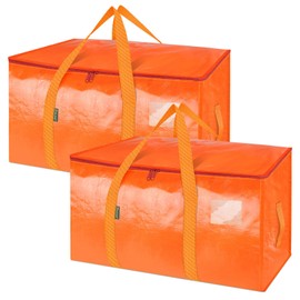 BALEINE 2-Pack Oversized Moving Bags with Reinforced Handles, Heavy-Duty Storage Tote for Clothes, Moving Supplies (Orange, 2-Pack)