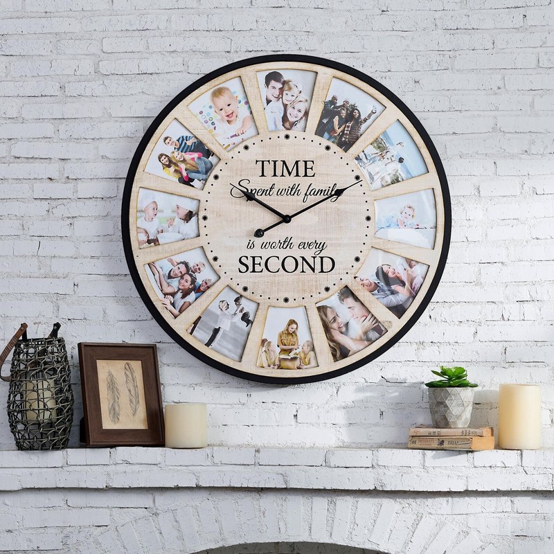JUMBO HUMBLE 12 Photo Collage Rustic Farmhouse Wood Wall Clock,