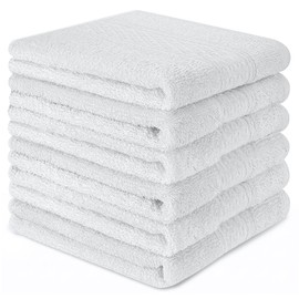 INFICRIME 6 Pack 100% Cotton Wash Cloth, 13x13 Inch Highly Absorbent and Soft Feel Fingertip Towels, Machine Washable Washcloths for Bathroom, Gym, Hotel, Spa and Kitchen, White