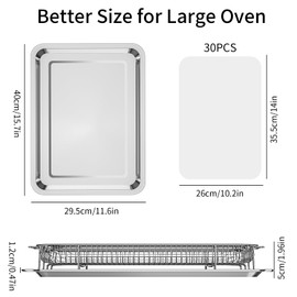 Air Fryer Basket for Oven, OPENICE 15.6" x 11.6" Large Air Fryer Tray and Pan with 30PCS Parchment Papers, Stainless Steel Oven Air Fryer Basket and Tray for Baking Grilling