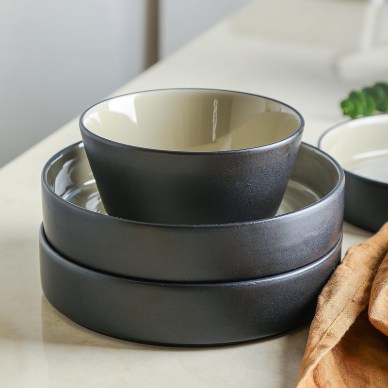 Stone Lain Elica Stoneware 12-Piece Dinnerware, Plates and Bowls Sets,