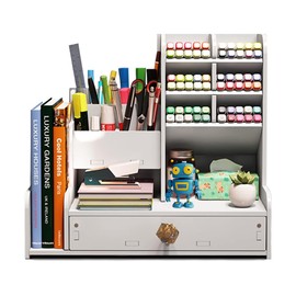 Desktop Organizer Wooden Bookshelf Pencil Holder Desk Large Capacity Office Organizer Multifunctional Pen Box with Drawer for Home Office School
