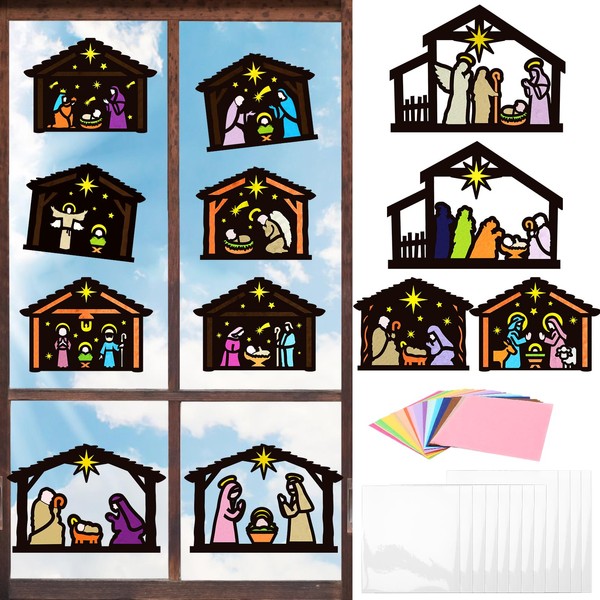 MONCAP 12 Pcs Nativity Stained Glass Decoration Kits Christmas Art