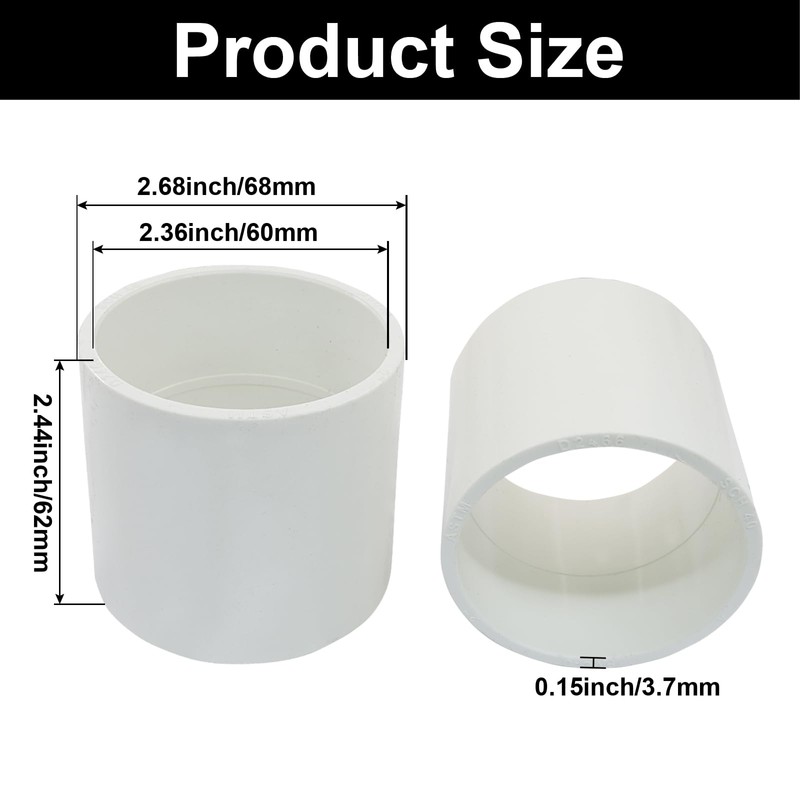 Seimneire PVC Pipe Coupling Adapter Pipe Fitting Connector, 2" White