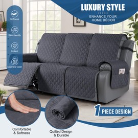 TAOCOCO 100% Waterproof Recliner Covers, Recliner Sofa Covers with Leg Straps, Reversible Recliner Couch Cover for Reclining Chair, Washable Couch Protector for Pets Kids(3 Seater, Deep Gray)