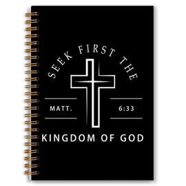 Foritho Black Cross Christian Notebook for Women Men, Matthew 6:33 Bible Journal, Religious Prayer Journal for Woman, Church Notes Notebook, Scripture Spiral Notebooks 5.5x8.3 Inch