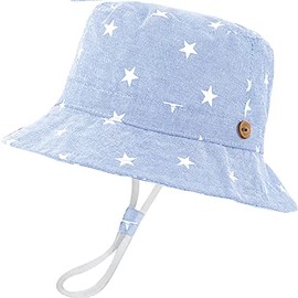 XYIYI Little Kids Star Light Blue Bucket Hat Adjustable Sun Hats Breathable Beach Hat for 2-4 Years Old Boys Girls