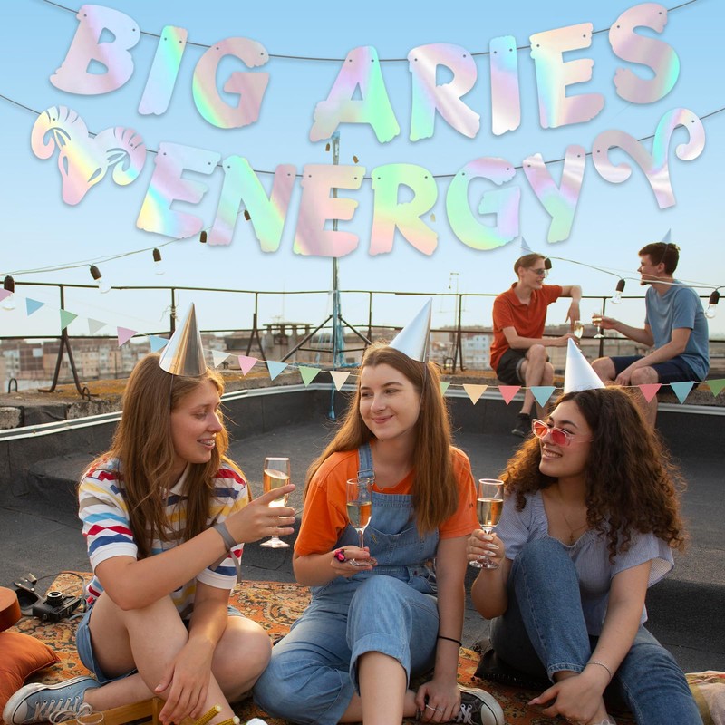 Big Aries Energy Banner, March/April Birthday Party Décor, 12 Constellation