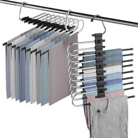 9 Etagen Hosenbügel Kleiderbügel Platzsparend 2 Stück Faltbare Multi Bügel Rutschfester, Multifunktionaler Schrank-Organizer aus mit Haken für Hosen,Schals,Jeans