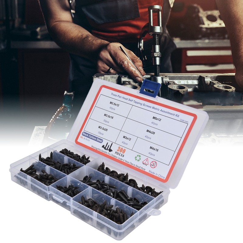 300Pcs Truss Head Self Tapping Screws Cross Carbon Steel Screw