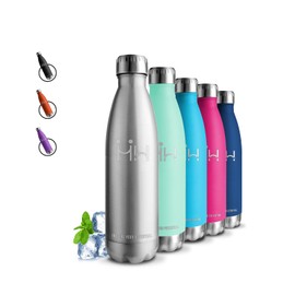 Grsta Drinking Bottle, 500 ml, Stainless Steel Drinking Bottle with Straw, BPA-Free, Leak-Proof, Double-Walled Vacuum Insulated, Metal Drinking Bottle, for Travel, Office, School
