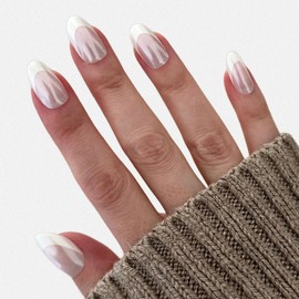 Olive & June Instant Mani Press-On Nails (Glue) | Medium, Oval | 42 Fake Nails, 21 Sizes | Non-Toxic, Long-Lasting | Recycled Materials | Realistic Look | Salon-Quality at Home | Chrome French