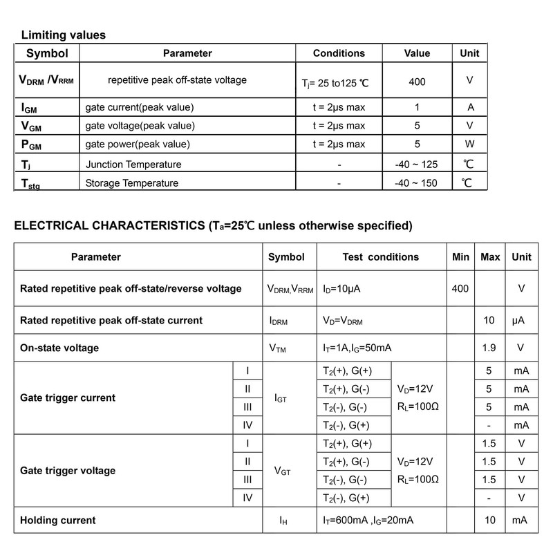 ALLECIN MAC97A6 Bidirectional Thyristor 1A 400V 97A6 Single Direction Silicon