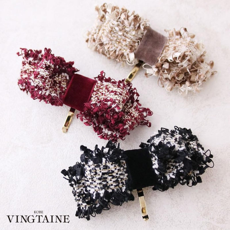 Kobe Vingtaine Pony Hook Hair Hook Tweed Ribbon Hair Accessory