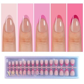 Misssix XBASICTIPS Uñas postizas francesas, 150 unidades, puntas de gel francesas cortas almendra, gel suave preformado, sin necesidad de limar, 3 en 