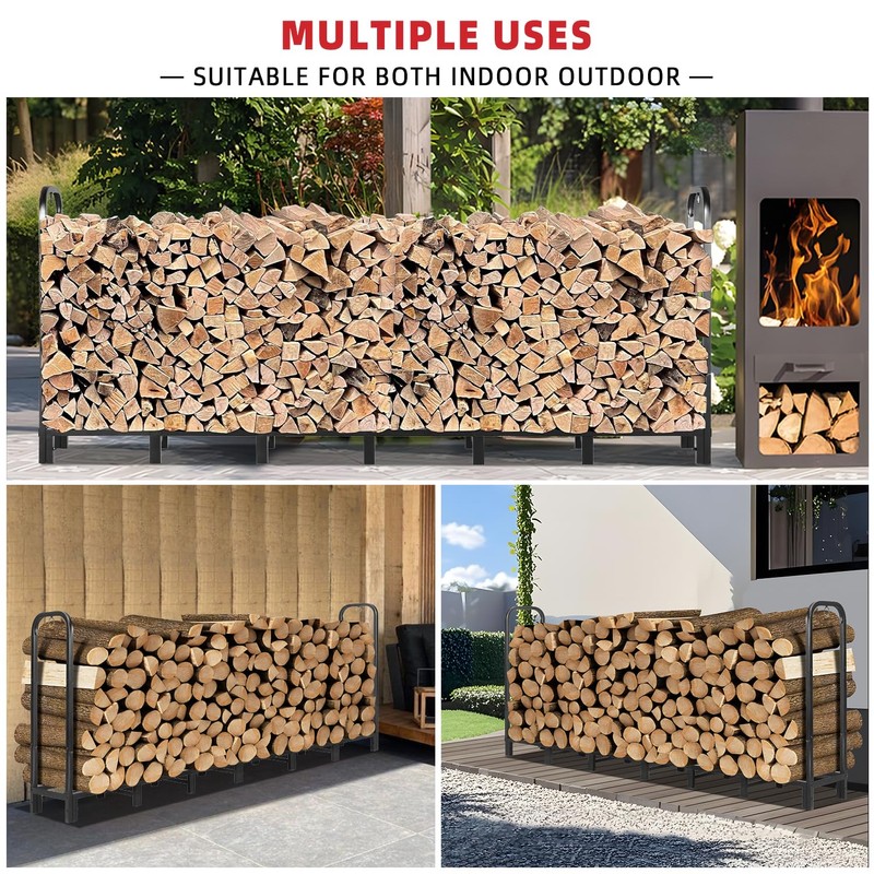 Kendane 8FT Firewood Rack Outdoor, Heavy Duty Adjustable Firewood log