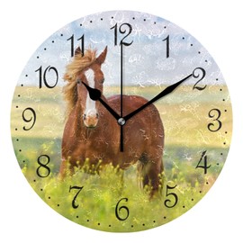 ALAZA Reloj de pared con diseño de caballo y flores, silencioso, sin tictac, decorativo, funciona con pilas, 10 pulgadas, para el hogar, sala de estar, cocina, baño, recámara
