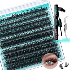 Lash Clusters Kit 200pcs, Eyelash Extension Kit 80D D Curl Diy Cluster Eyelashes Extensions Lash Bond and Remover Waterproof Lash Applicator Tools for 9-16mm Mix Lashes Beginner Self Use at home