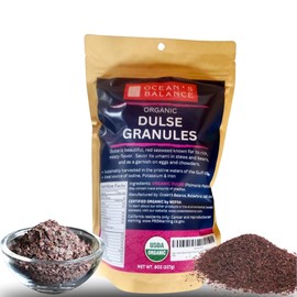 Ocean's Balance Organic Dulse Granules – Iron & Minerals,Soup Topping Seaweed,Seaweed For Ramen,Salad & Snacks– Atlantic Dulse Flakes – Vegan, Gluten-Free, Paleo & Keto Friendly (8oz)