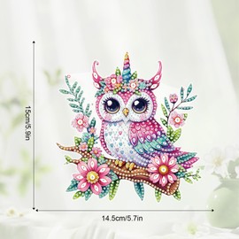JZHYOAN Diamond Art Gem Suncatchers Acrylic Mosaic Window Ornament DIY Owl Hanging Diamond Painting Craft Pendant Window Wind Chime Hanging Pendant for Adult Office Room Family Decoration