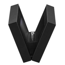 Allure - Slim Ring Box With LED Light, Square Shaped Elegant Flat Diamond Ring Case, Small, Black Velvet Interior Jewelry Display Gift Box For Unique Proposal, Engagement Or Wedding.