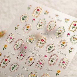1 Sheets 5D Embossed Flower Nail Stickers for Nail Art Gold Nail Art Stickers with Spring Summer Flowers Design Daisy Rose Nail Decals Nails Supplies for Women DIY Nail Decoration