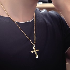 Agriajun Large Silver Gothic Cross Pendant Necklace for Women Men - Catholic Christian Goth Costume Cross Y Nacklaces Jewelry - Simple CZ Cubic Zirconia Stainless Steel Box Chain Christmas Gifts