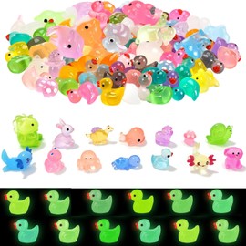 100PCS Mini Luminous Resin Animals Mini Ducks,Tiny Resin Animals Miniature Little Small Plastic Ducks Glow in the Dark for Dollhouse Decor Accessories Garden Micro Landscape Aquarium Potted Tiny Homes