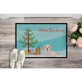 Caroline's Treasures CK3510JMAT Small Greek Domestic Dog Kokoni #2 Christmas Tree Doormat 24x36 Front Door Mat Indoor Outdoor Rugs for Entryway, Non Slip Washable Low Pile, 24H X 36W