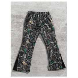 GORGLITTER Men's Camo Sweatpants Drawstring Waist Patchwork Stacked Flared Joggers Camo Large