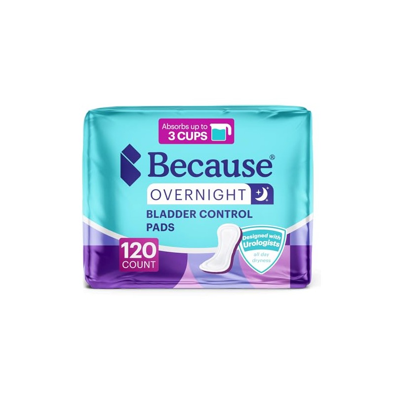 Because Overnight Incontinence Pads for Women – Moderate-to-Heavy Absorbency for