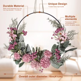 Door Wreath Decoration, Artificial Flowers Orchid Wreath Garland Welcome Garland Door Wreath Spring Decoration Wall Wreath Metal Decorative Rings for Wedding Living Room Wedding