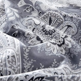 Moroccan Paisley Duvet Cover 3pc Set Bohemian Bedding Boteh Damask Medallion 400TC Egyptian Cotton Sateen Luxury Ombre Style Bed Linen (Oxford Grey, Queen)