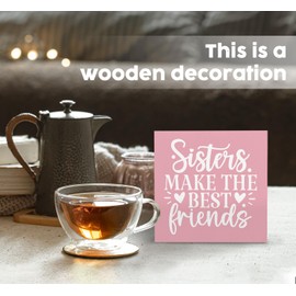 Nitelat Nursery Girl Room Wooden Box Sign, Girls Playroom Sisters Make The Best Friends Signs for Home Decor, Pink Nursery Toddler Girl Kids Bedroom Decor,5x5
