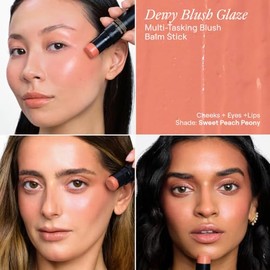 NUDESTIX Nudies Bloom All Over Dewy Color – 3-in-1 Cream Blush Stick for Cheeks, Eyes & Lips with Built-In Brush | Sheer, Glossy Finish | Vegan, Long-