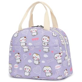 Cuayxox Cat Insulated Lunch Bag for Women Girls, Reusable Lunch Box for School Work Picnic