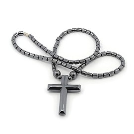 LZD Unisex Saint Cross Hematite Pendant Necklace Black 18" Z452