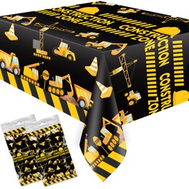 Letromp 2 Pieces Construction Table Cloth 54 x 108 Inch Dump Truck Table Covers for Construction Theme Boys Baby Shower 1st 2nd 3rd 4th Birthday Party Supplies Table Decorations Favors