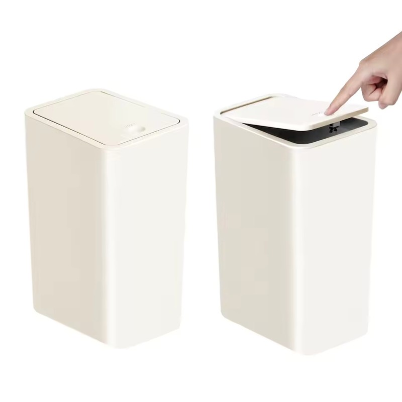 10L Slim Bathroom Trash Can with Press Top Lid, Black