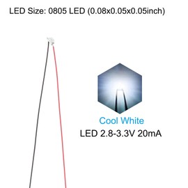 PATIKIL 0805 Pre-Wired Micro LED, 25 Pcs 2.8-3.3V Pre-soldered Mini Light Emitting Diodes Surface Mount Device for Model Building, DIY, Science Projects, 9.8" Length, Cool White