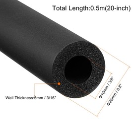 TOP-VIGOR Pipe Insulation Foam Tube, 10mm ID Foam Grip Tubing, 5mm Thick Lagging Pipe, 0.5M Length Cladding Foam Tube Hose Non-Slip for Fitness Tools Handle Support, Pipe Insulation, Black