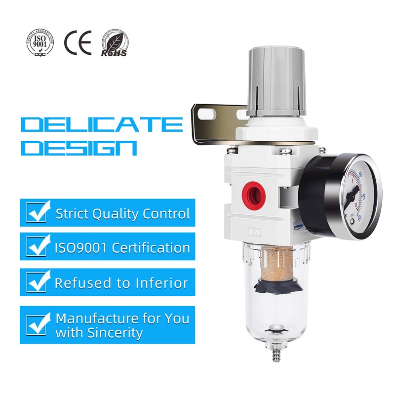 NANPU 1/4" NPT Compressed Air Filter Regulator Combo Piggyback, 5