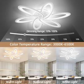 SEABLE Modern LED Light, 6+1 Rings 93W Dimmable Fixture 29.5" 3000K-6500K Flush Mount White Flower Ceiling Lamp With Remote for Living Room, Bedroom, Kitchen