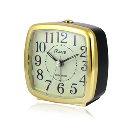 Ravel - Retro Styled Small Size Bedside Quartz Alarm Clock - RC041.32 - Black/Gold Tone