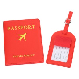 PATIKIL Passport Holder with Luggage Tag, Set of Leather Travel Passport Cover Wallet with Suitcase Tag Travel Accessories for Men Women Airplane, Red